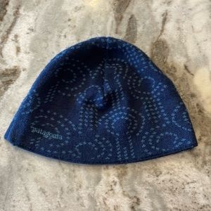 PATAGONIA Blue Wool Blend Swirl Print Beanie Hat